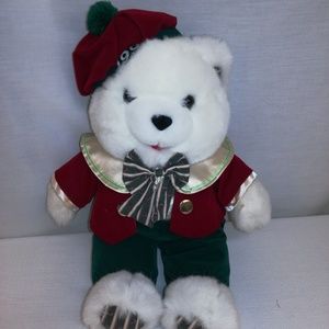 Vintage White Christmas Bear plush 1992 embroider